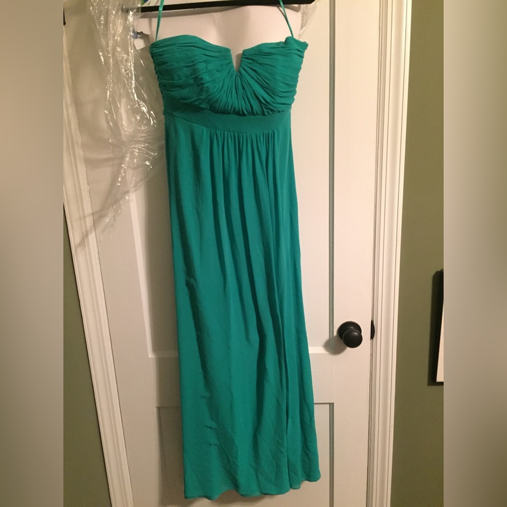 Gorgeous strapless green long dress/ gown
